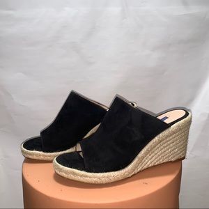 Stuart Weitzman Black Espadrille Wedge Mules, 9.5